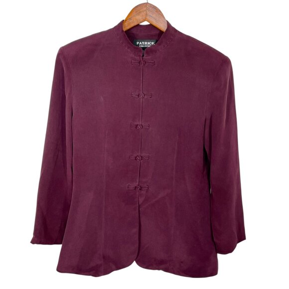 Vintage 100% Silk Jacket Burgundy Mandarin Collar Fully Lined Button Front Sz 8 - Picture 14 of 14